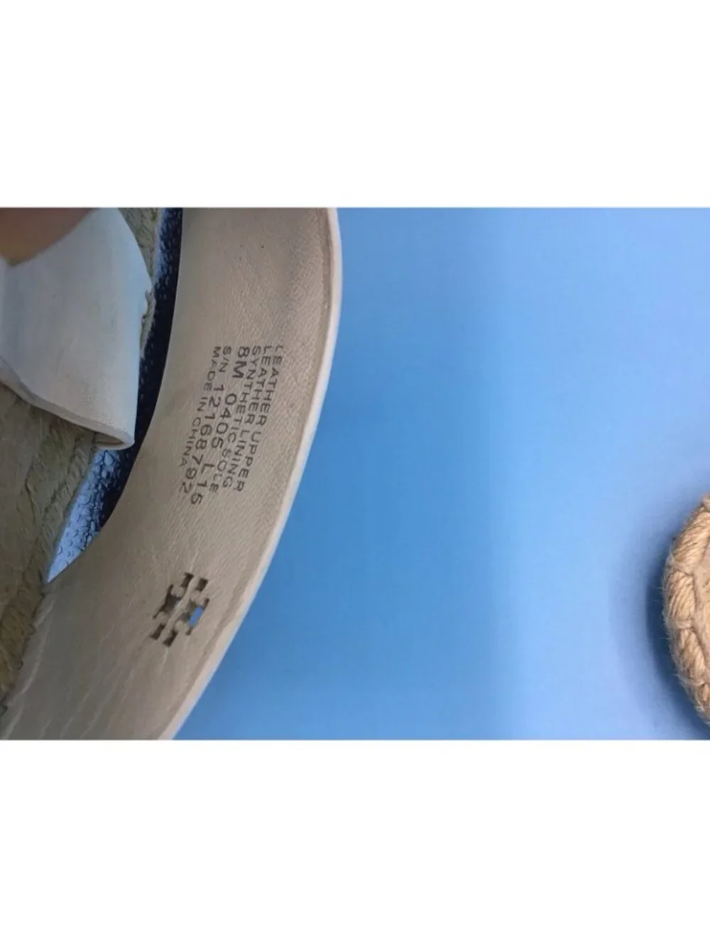 Tory Burch Bima Off White Leather Espadrille Slides Flats Women's Size US 8